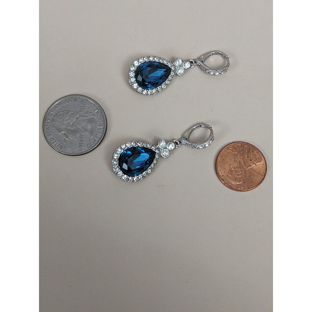Givenchy Silver Tone Pave Crystal Drop Earring with Blue Glass Stone - Picture 6 of 10